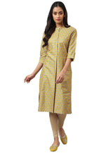 W For Woman Mustard Glitter Printed Kurta In Mandarin Collar_22Auw18055-119942_S