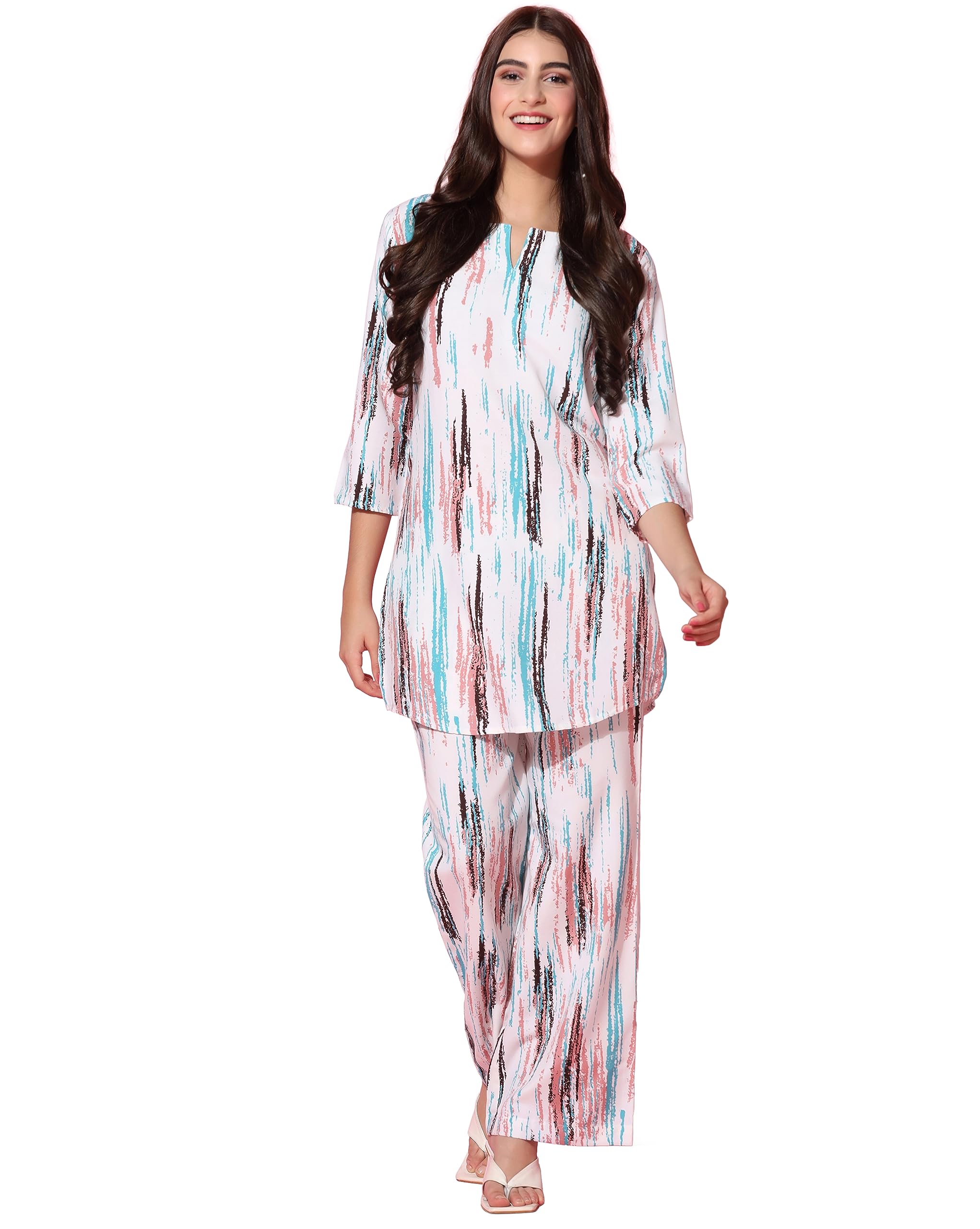 TOPLOT Co-ord Kurta Set for Women Printed Straight Kurta with Plazzo (Plazzo-Pair-5137-White-S)