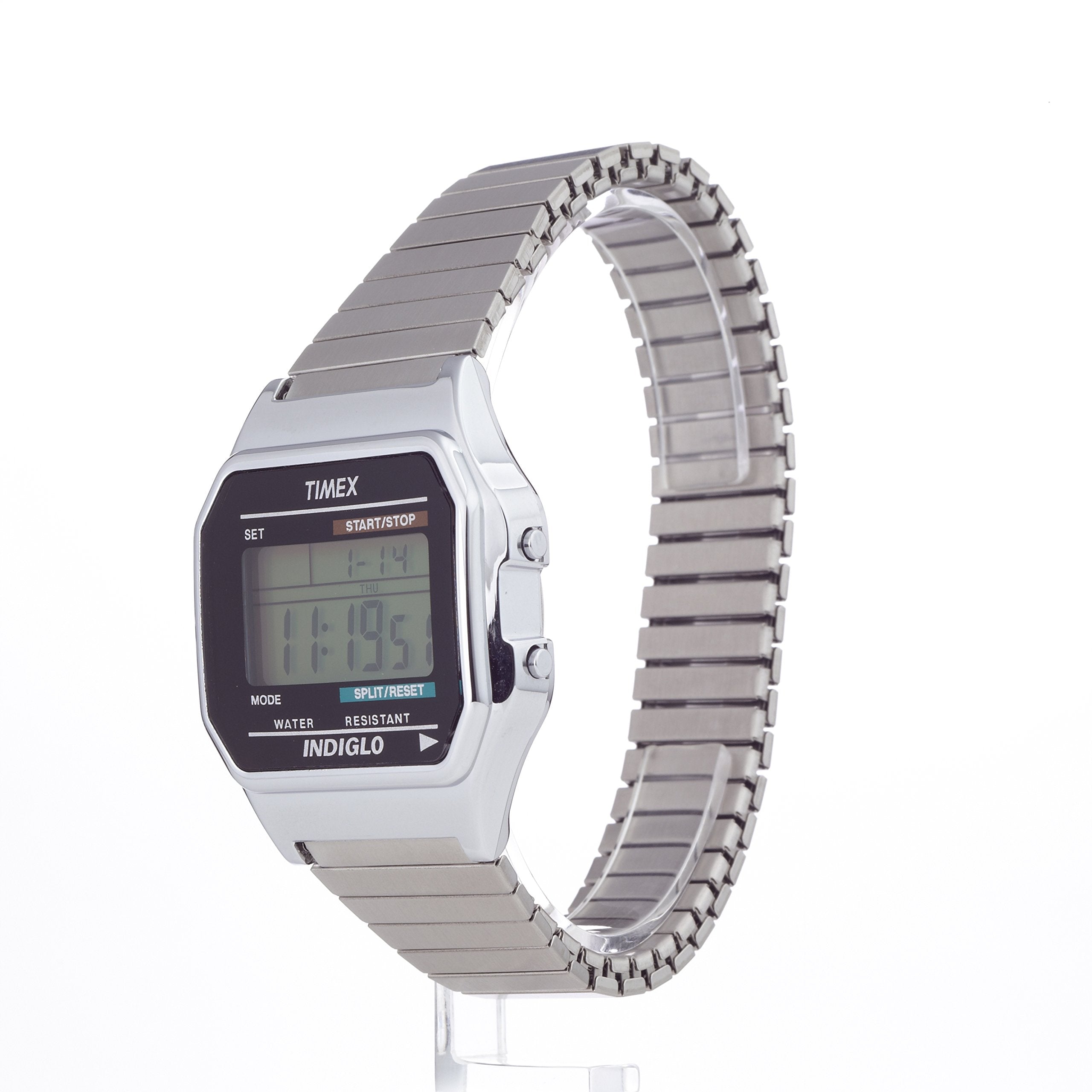 Timex Men's T78582 Classic Digital Silver-Tone Extra-Long Stainless Steel Expansion Band Watch