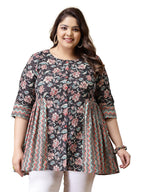 Stylum Womens Plus Size Floral Printed Cotton Peplum Top
