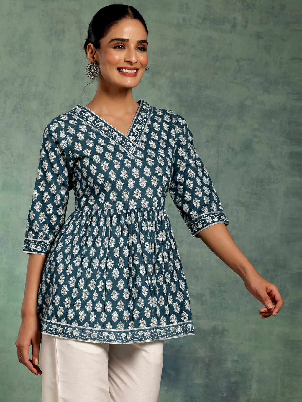 Libas Womens Printed A-Line Kurtis (26593_Blue