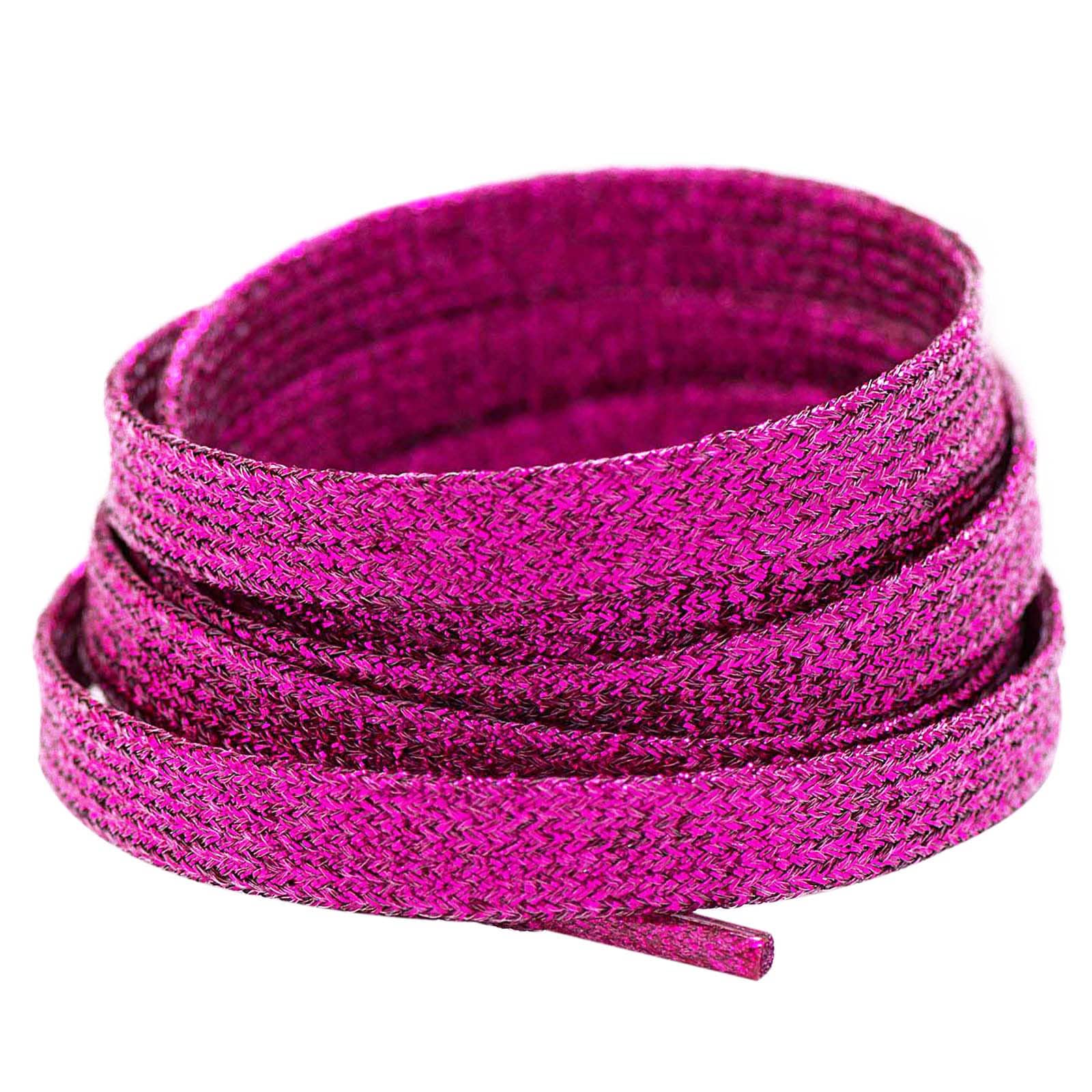Booyckiy Flat Colorful Shiny Glitter Shoelaces, 2/5 Rainbow Shoe Laces for Sneakers Rose Pink 55inch (140cm)