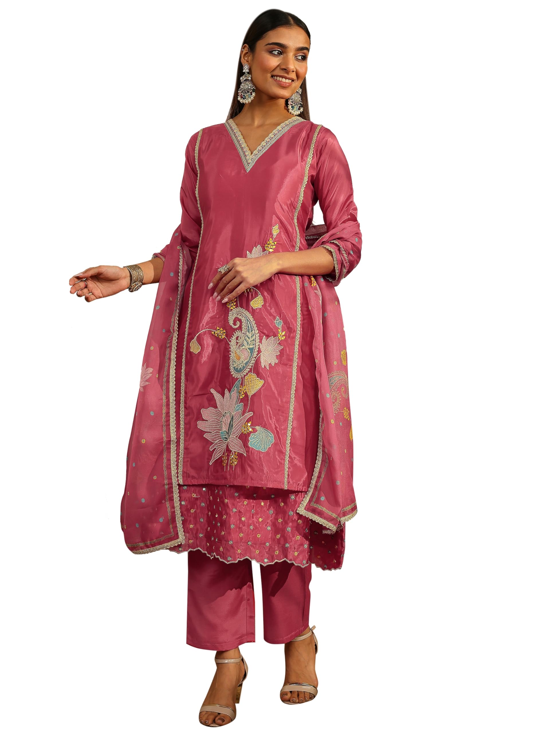 Libas Embroidered Silk Crepe A-Line Kurta Sets For Women 93048Xxl