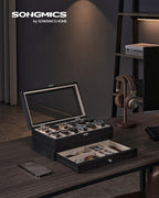 SONGMICS 12-Slot Watch Box, 2-Tier Watch Display Case with Large Glass Lid, Removable Watch Pillows, Velvet Lining, Jewelry Box,