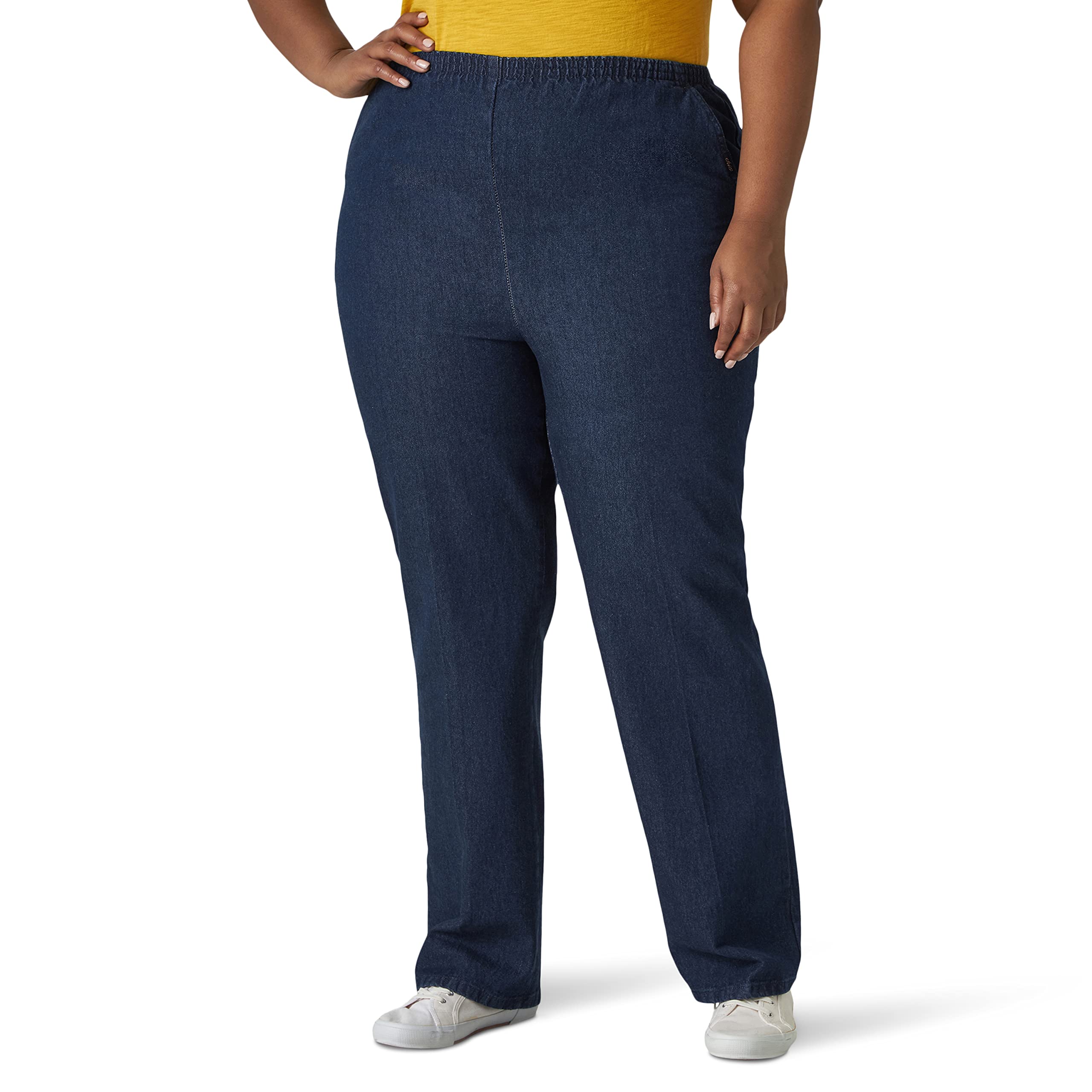 chic classic collection Womens Petite Plus Stretch Elastic Waist Pull-On Pant, Original Stonewash Denim, 22P