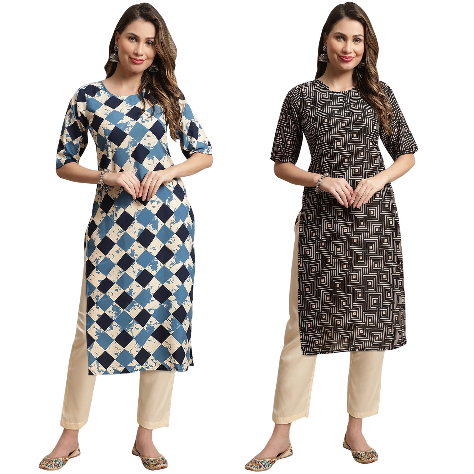 Tee Projekt Crepe Printed Kurti & Pant Set For Women Ethnic Wear Casual Wear Kurta Set