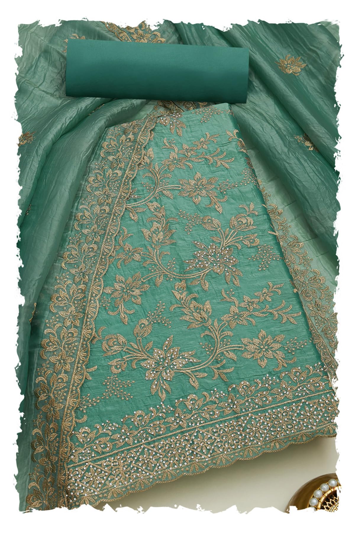 Soch Women Crushed Silk Embroidered Unstitched Dress Material with Zari