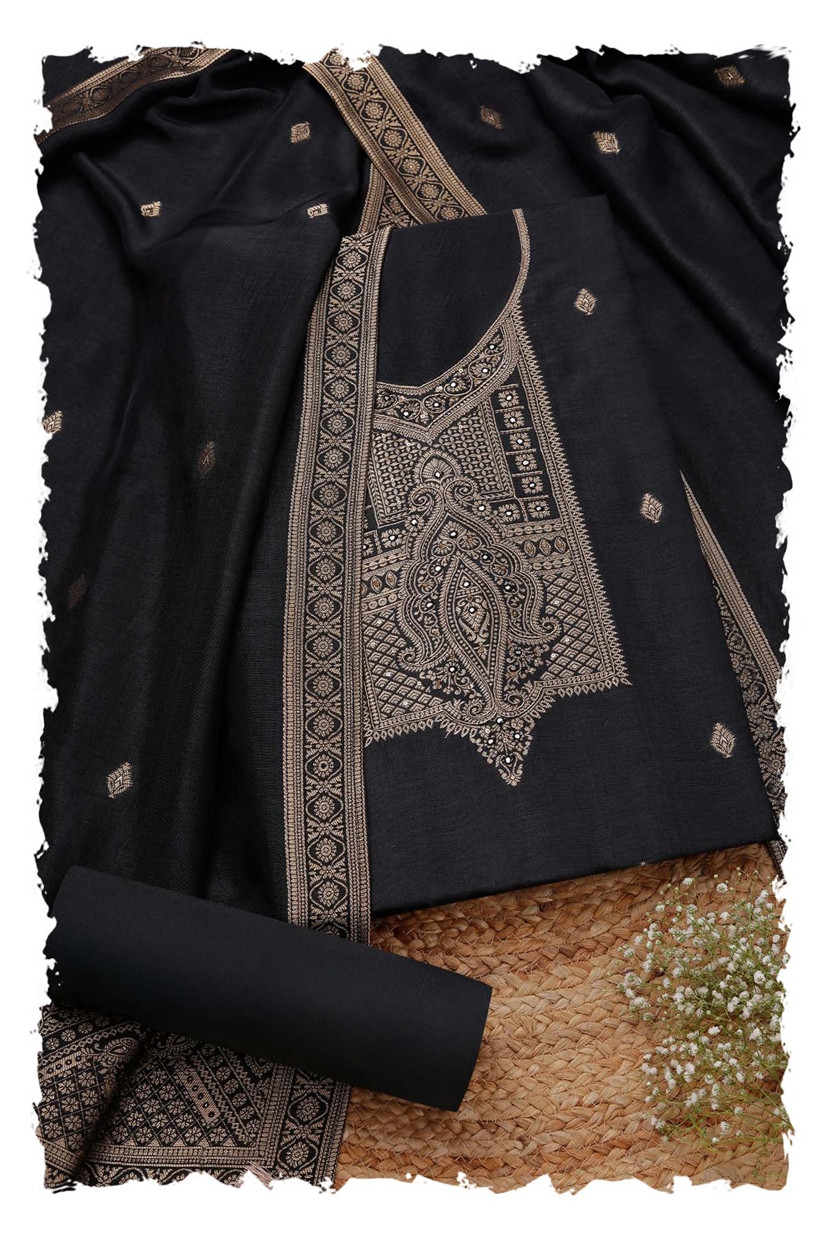 Soch Women Silk Blend Zari Woven Unstitch Dress Material with Faux Mirror and Sequins