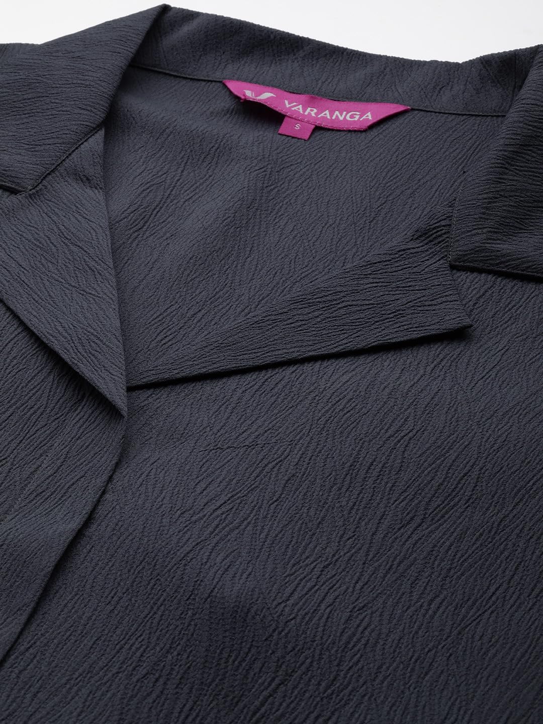 Varanga Women Grey Shirt Collar Neck A-Line Kurta With 3/4Th Sleeves Paired With Tonal Bottoms - Elegant And Comfortable Ethnic