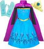 Cokos Box Girls Coronation Dress Costume Cape Gloves Tiara Crown Accessories Kids Set (5 Years, Blue-Purple)