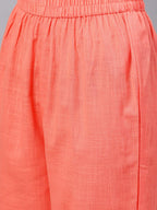 Idalia Rayon Peach Solid Straight Kurta Set For Women 3/4 Sleeve, Round V Neck Designer Kurta With Pant