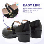 LseLom Girls Dress Shoes-Mary Jane Shoes for Girls Low Heel Princess Hook and Loop Dance Shoes Party Wedding Flats for Big Girls