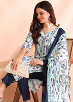 Memore WomenS Poly Rayon Floral Printed Kurta Pant Dupatta Set With V Neck 3/4 Sleeves Straight Calf Length And Soild Bottom El