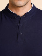 Dennis Lingo MenS Slim Fit Solid Navy Stand Collar T-Shirt