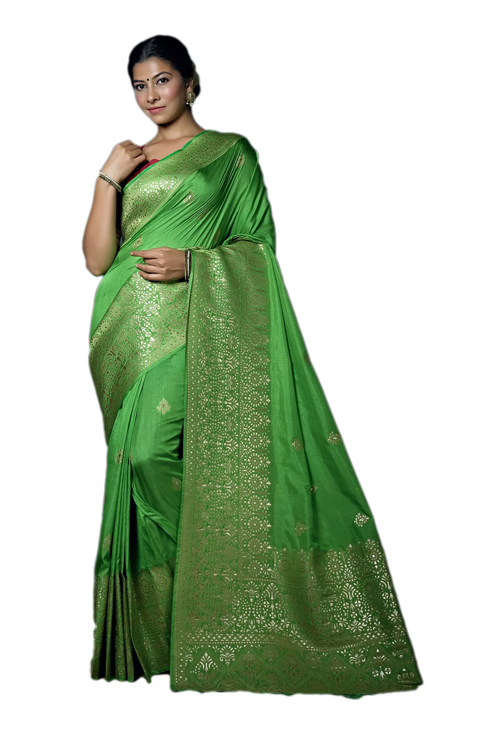 Vardha Womens Banarasi Raw Silk Saree With Blouse Piece (Kashika Silk_440_Green)