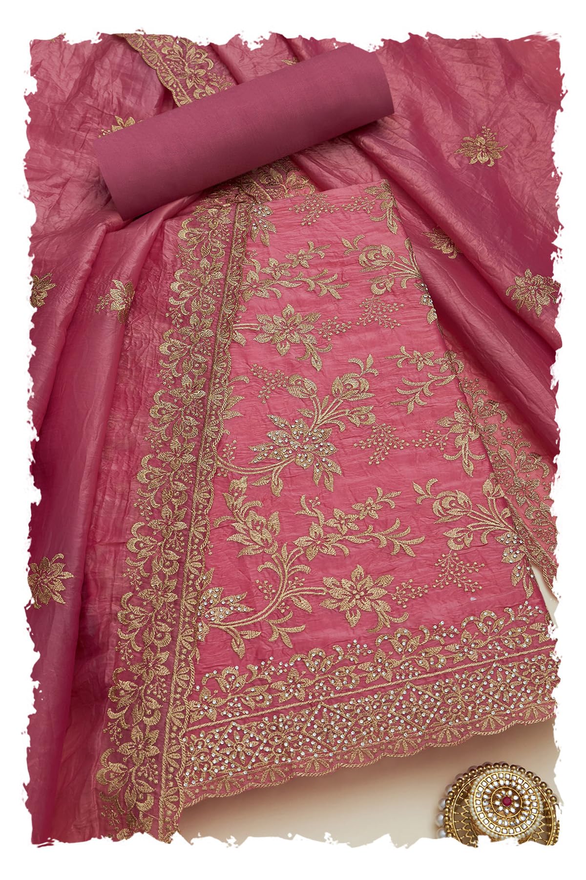 Soch Women Crushed Silk Embroidered Unstitch Dress Material with Zari