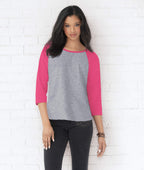 LAT Women Fine Jersey Raglan 3/4 Sleeve Baseball Tee (3530) White/Black, XL