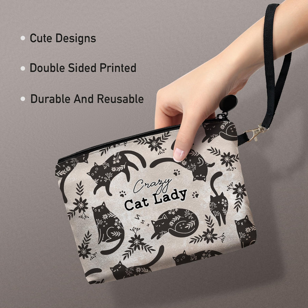 Hglian Cat Makeup Bag,Cat Cosmetic Bag Zipper Pouch Travel Toiletry Bag,Cat Purse Cute Black Cat Themed Gifts for Women Cat Love