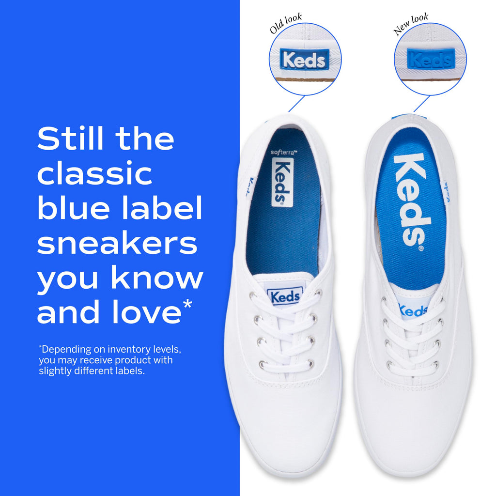 Keds Kickstart Lace Up, Sneaker Womens, White/Blue Leather, 8 Medium