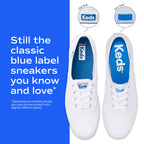 Keds Kickstart Lace Up, Sneaker Womens, White/Blue Leather, 8 Medium