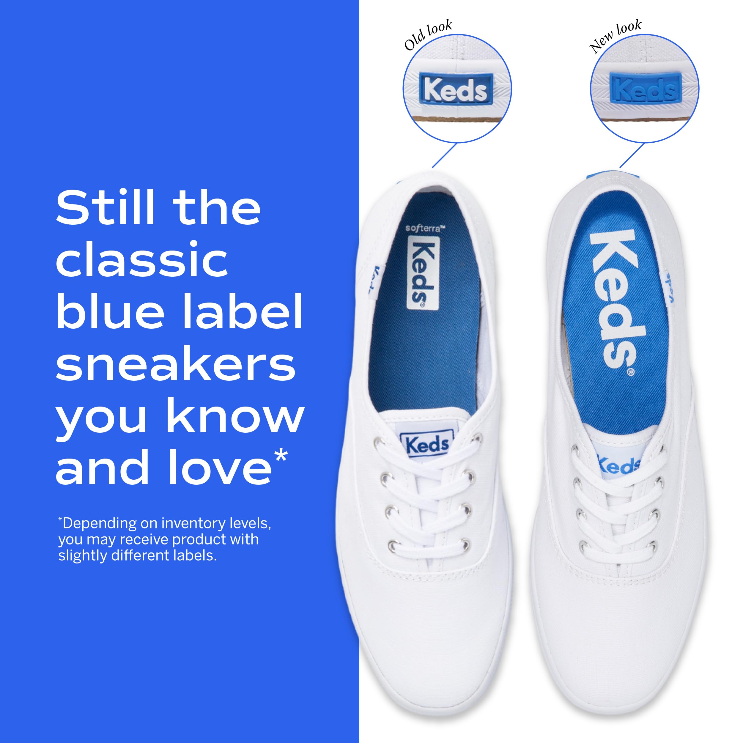 Keds Kickstart Lace Up, Sneaker Womens, White/Blue Leather, 8 Medium