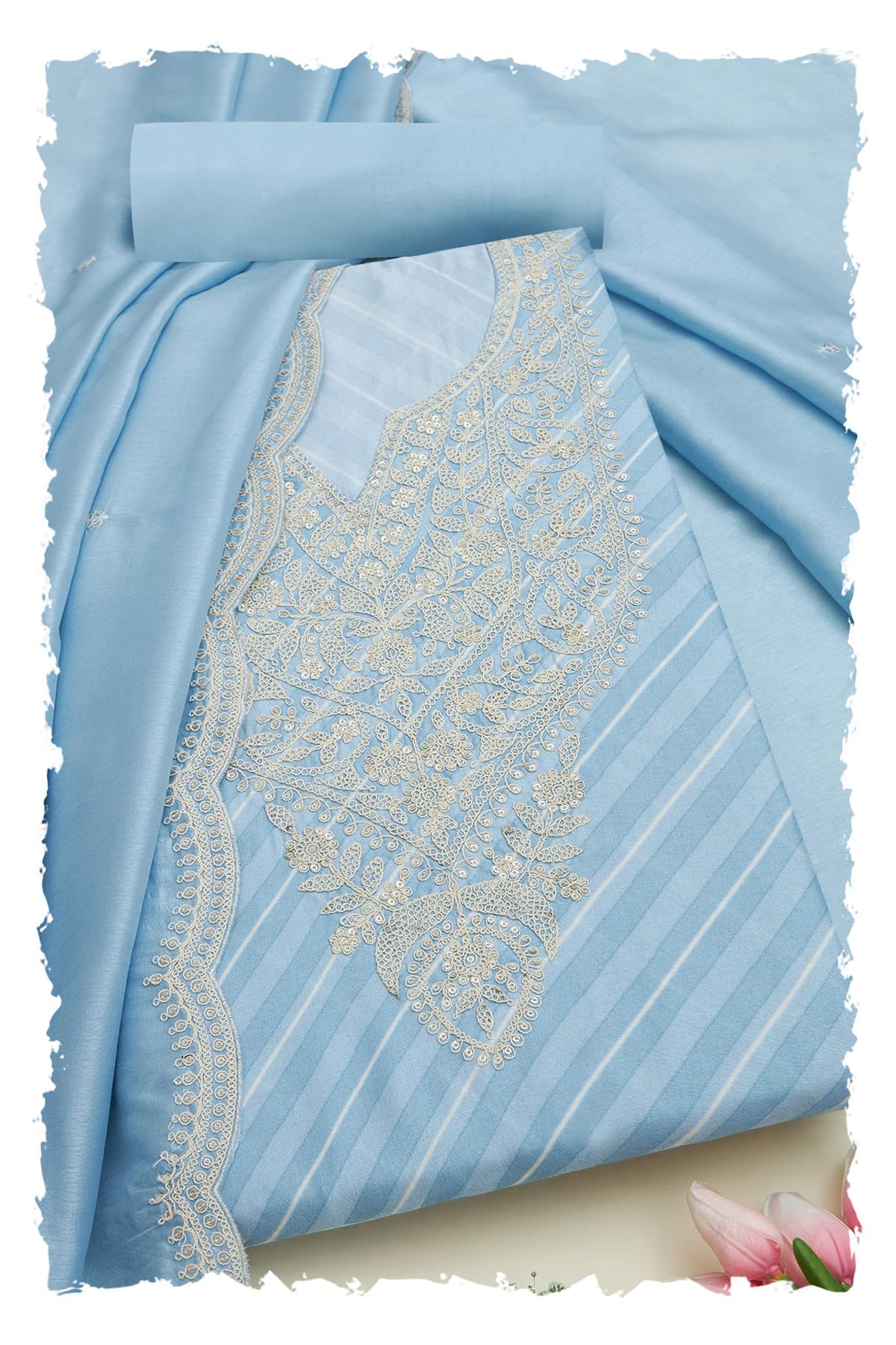 Soch Women Silk Blend Leheriya Print Unstitched Dress Material with Thread Work