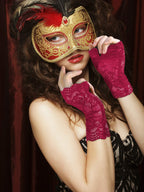 3 Pairs Lace Gloves Women Short Fingerless Floral Gloves Flower for Bridal Wedding Halloween(Black, White, Red)