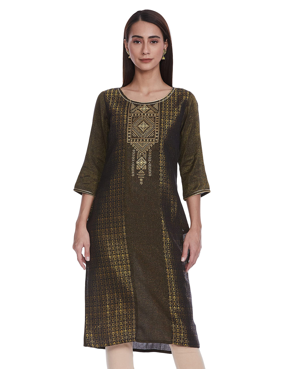 Aurelia Black Round Neck Yarn-Dyed Kurta