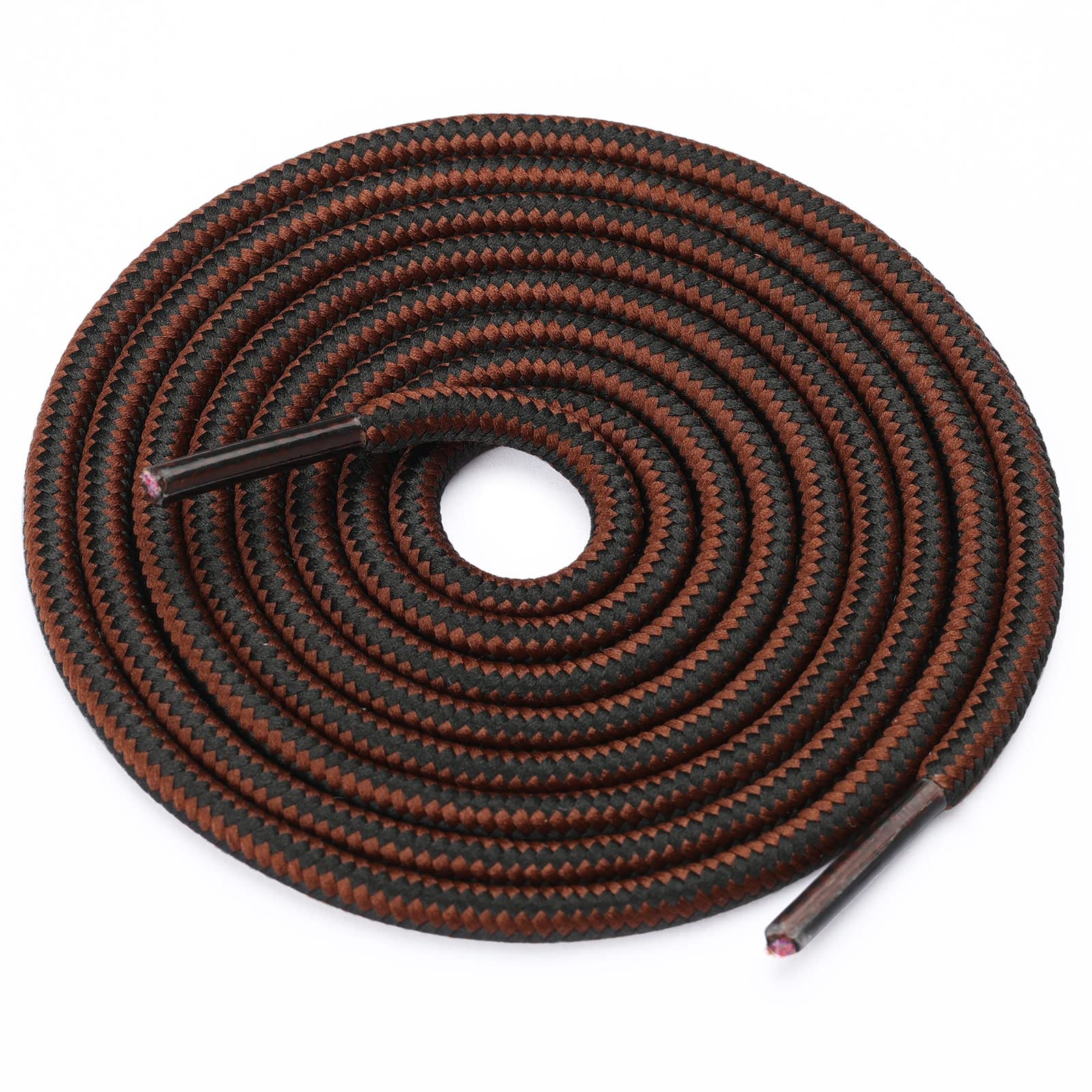 Stepace Round Shoelaces [2 Pairs] Heavy Duty Boot Shoe Laces for Hiking Work Boots Coffee Black-120(Stripe)