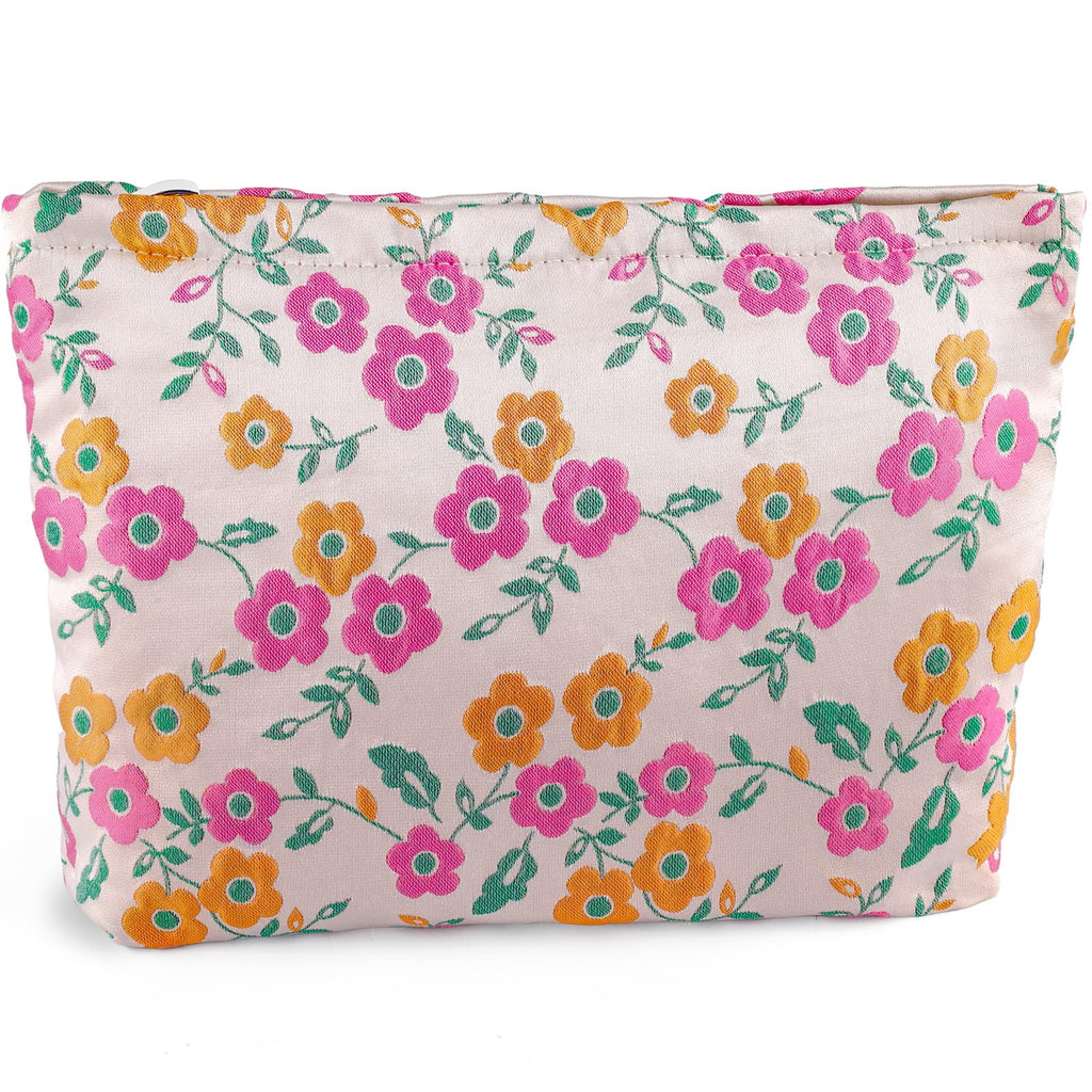 ZLFSRQ Daisy Flower Makeup Bag Travel Cute Floral Cosmetic Bags for Women Large Makeup Pouch Zipper Cosmetic Pouch for Purse Aes