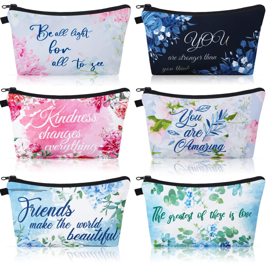 6 Pieces Makeup Bag Toiletry Pouch Waterproof Cosmetic Bag with Mandala Flowers Llama Sloth Unicorn Patterns, 6 Styles (Floral S