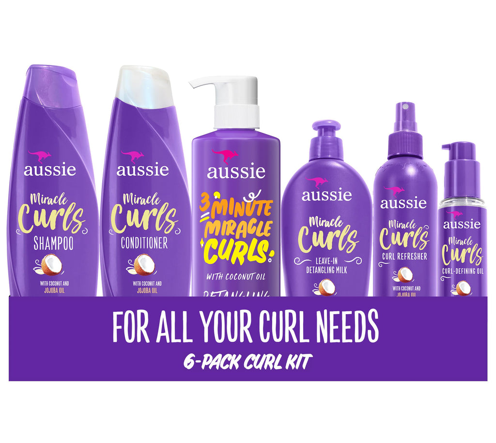 Aussie Miracle Curls Set: Shampoo, Conditioner, Deep Hydration, Spray Gel, Detangling Milk, and Oil Hair Treatment, Curl Oil, Co