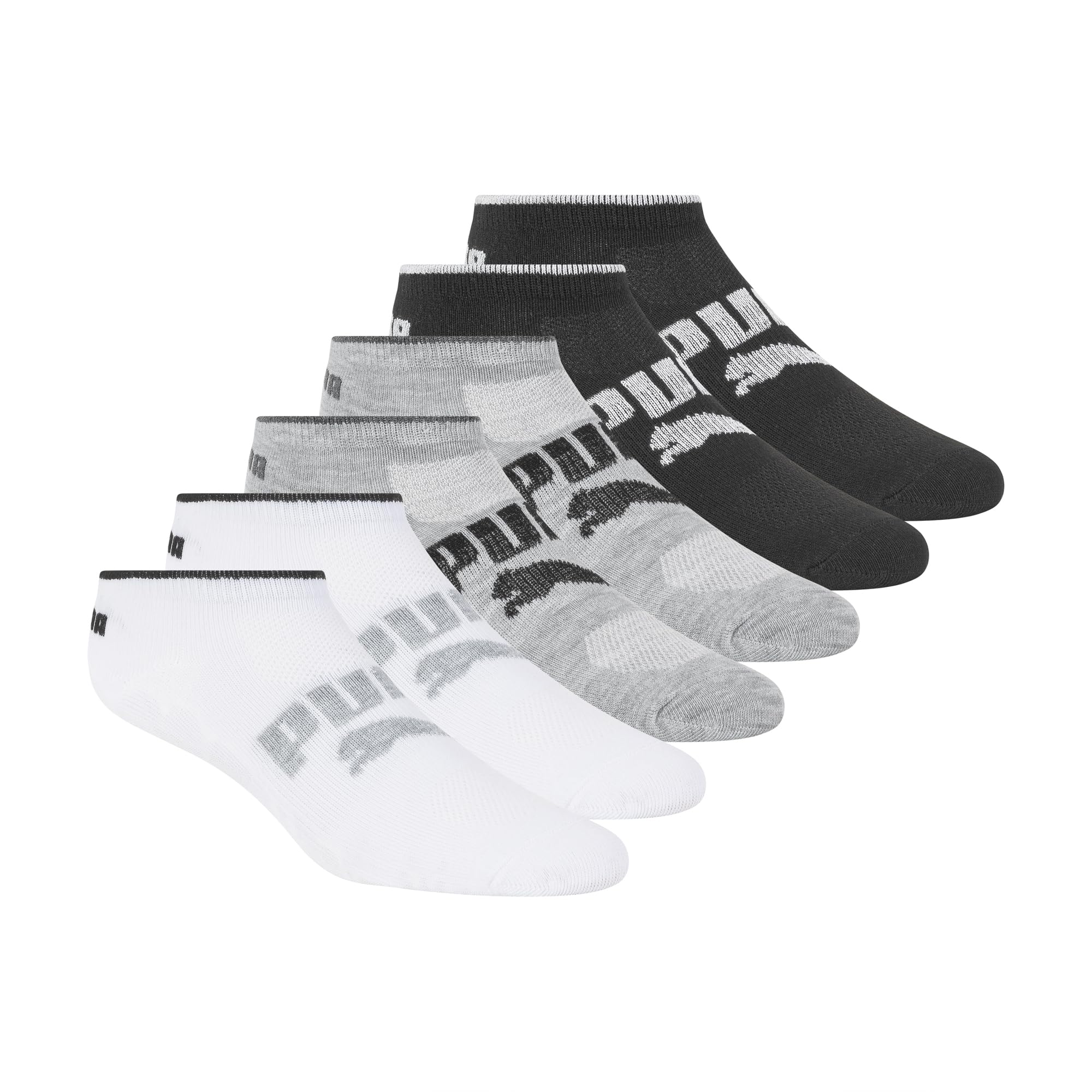 PUMA Womens 6 Pack Runner Socks, Black/Grey/White Logo, 9-11