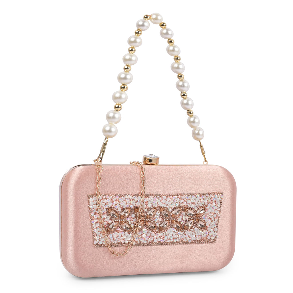 ADISA Beaded formal party clutch with gold chain for women and girls (CL108-PIN)