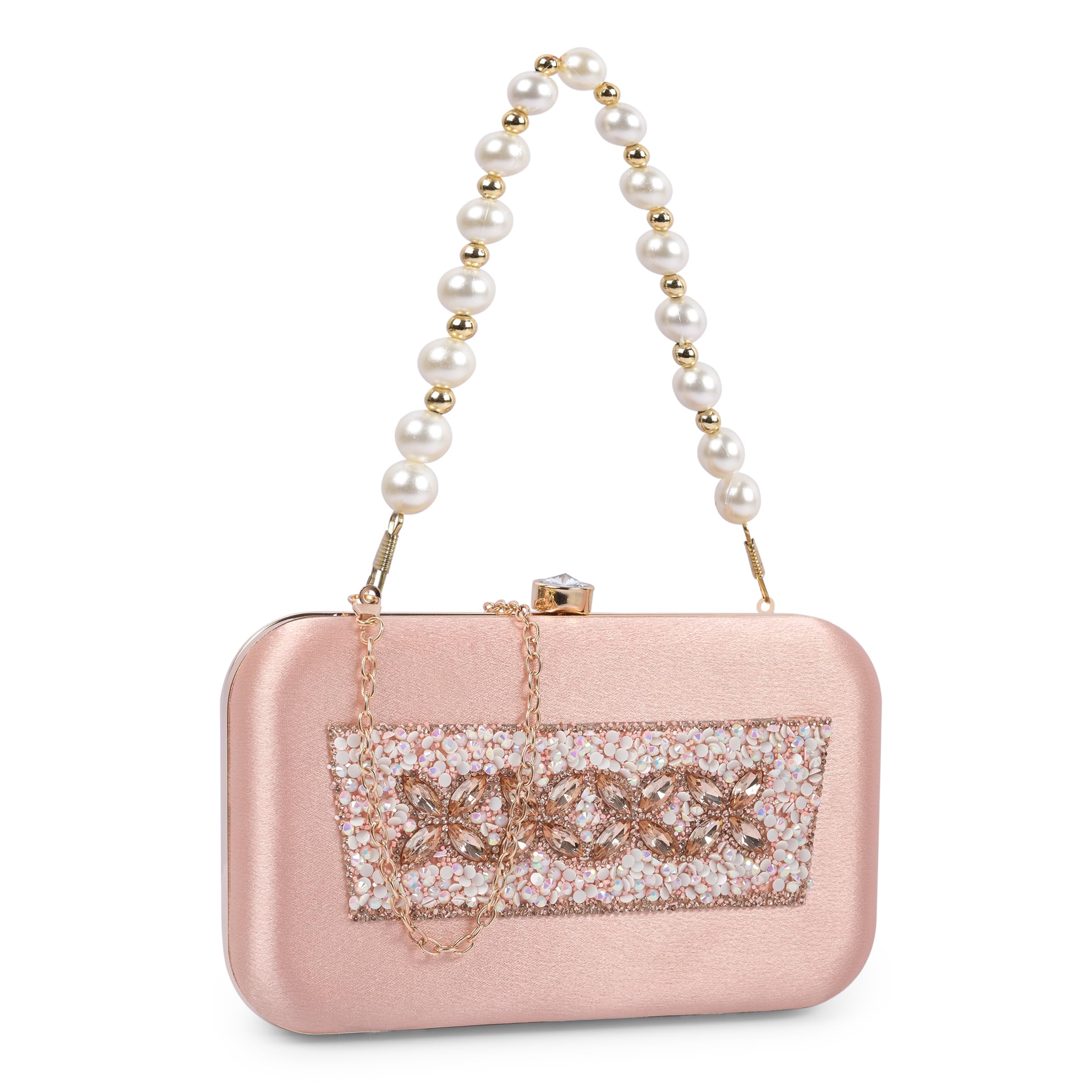 ADISA Beaded formal party clutch with gold chain for women and girls (CL108-PIN)