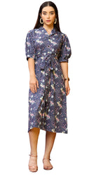 Leriya Fashion Womens Slub Cotton Printed Straight Kurti (Medium_Blue)