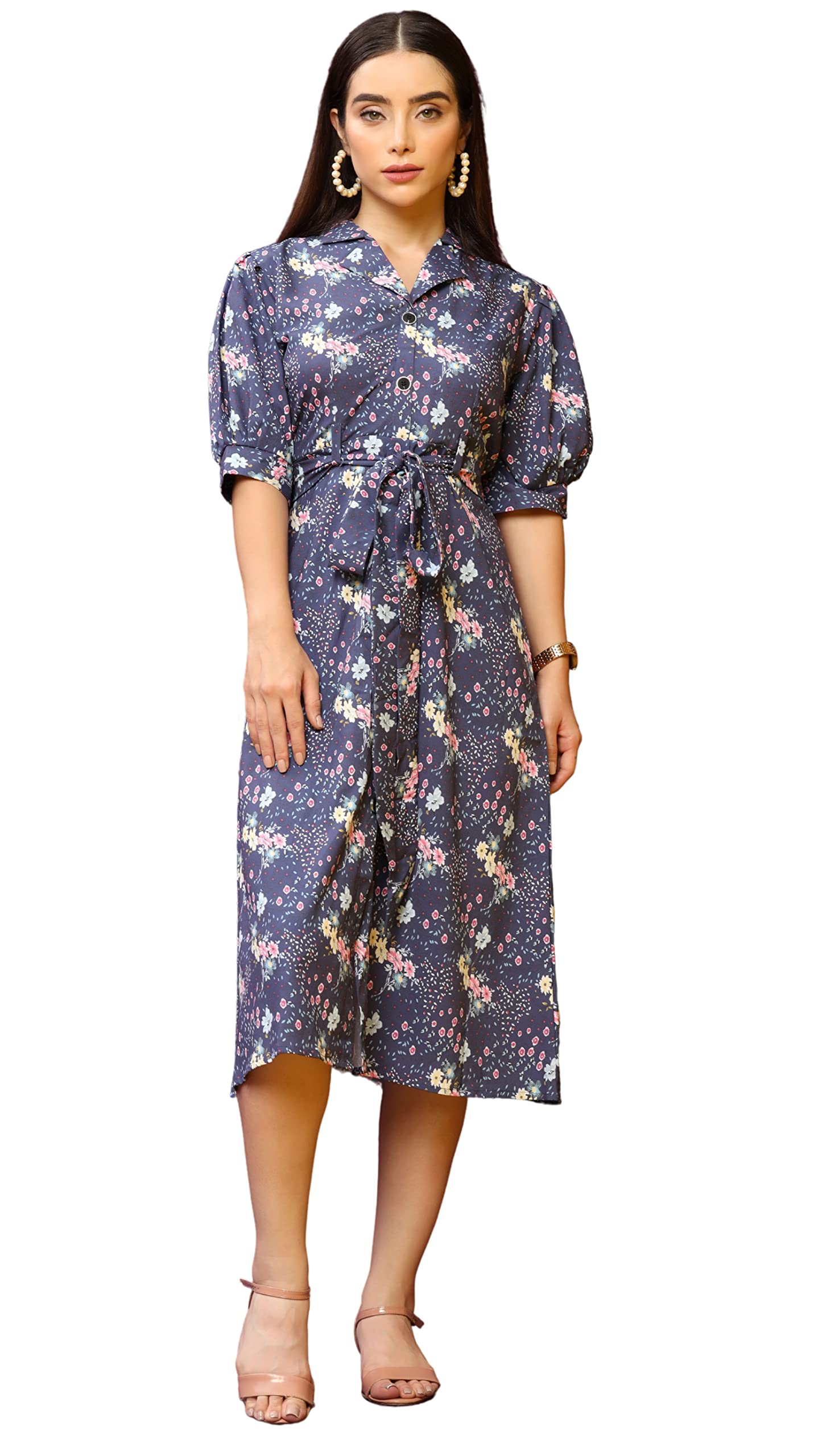 Leriya Fashion Womens Slub Cotton Printed Straight Kurti (Medium_Blue)