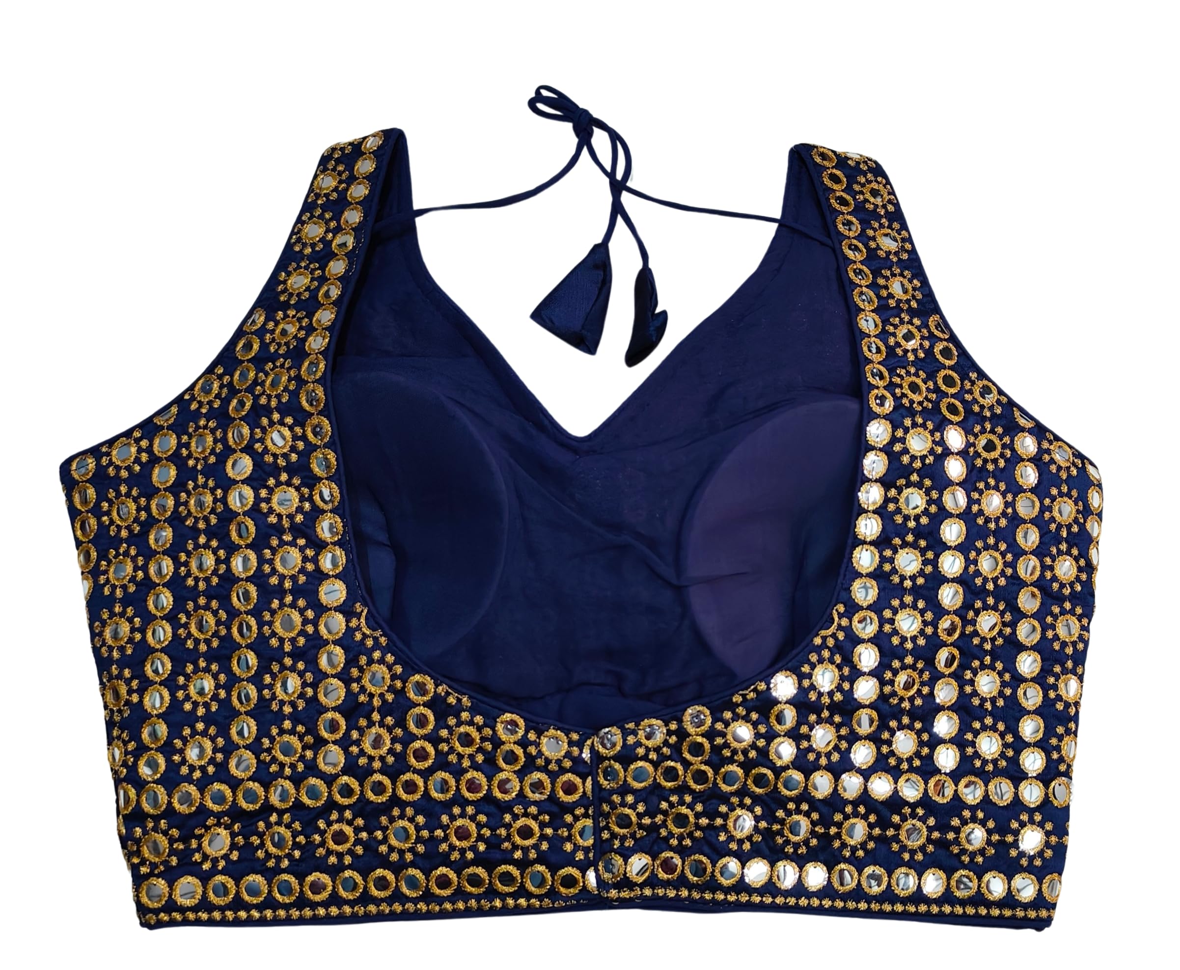 Pujia Mills Womens Readymade Blouse Sleeveless Blouse Embroidery jari Work Mirror Blouse Handwork Readymade Saree Blouse for Wo