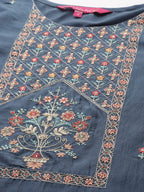 Anubhutee Women'S Silk Blue Floral Embroidered Straight Kurta Suit Set With Pants And Dupatta