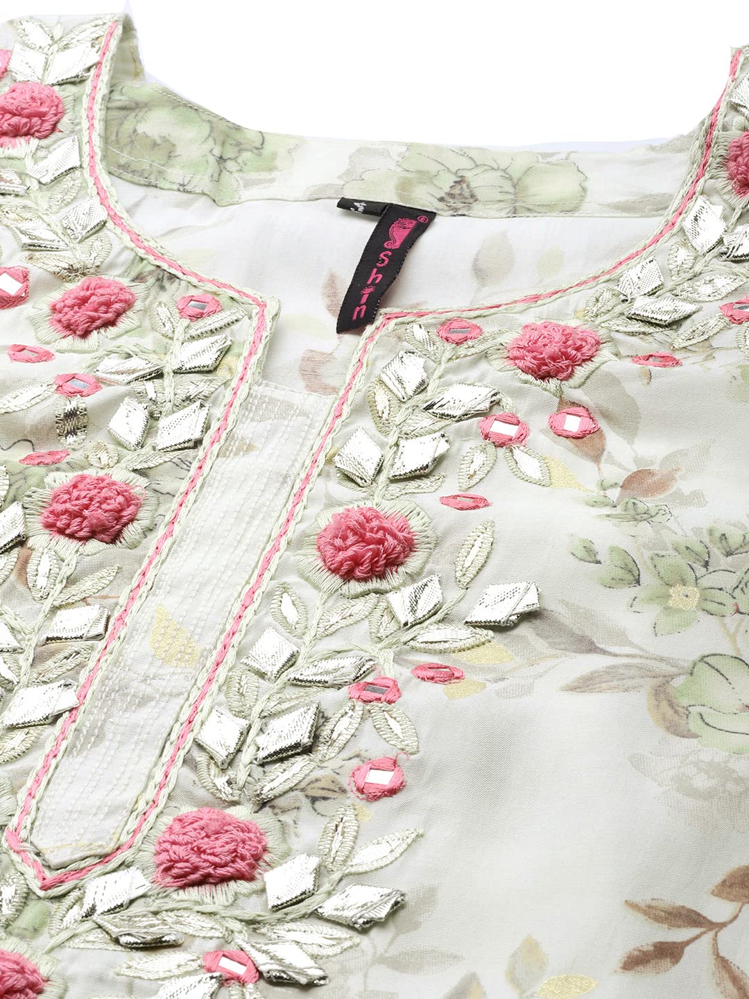 Ishin Women'S Off White Gotta Patti A-Line Kurta Set With Trouser And Dupatta