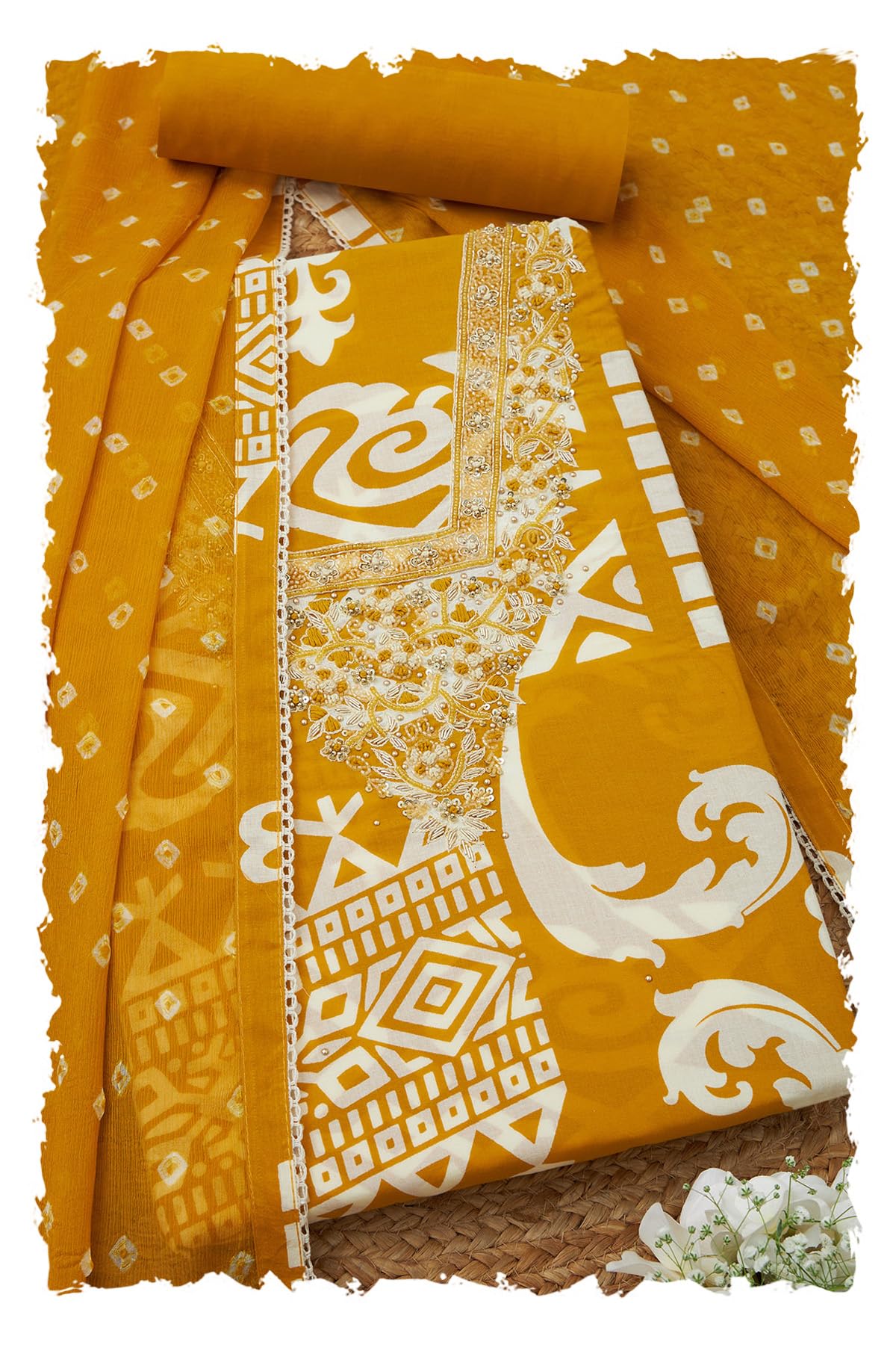 Soch Women Cotton Ethnic Motifs Unstitched Dress Material with Cutdana