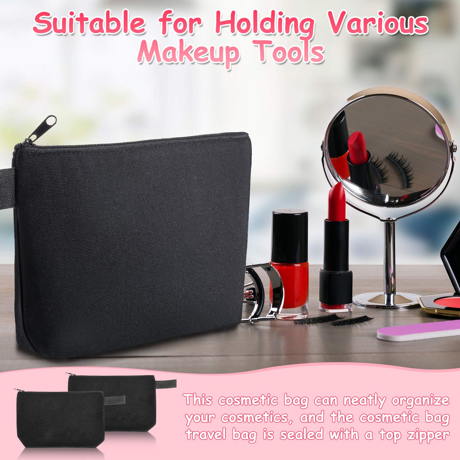 Weewooday 12 Pieces Canvas Makeup Bags for Women Plain Cosmetic Pouch with Zipper Blank DIY Bags for Travel Wedding Teacher Wome