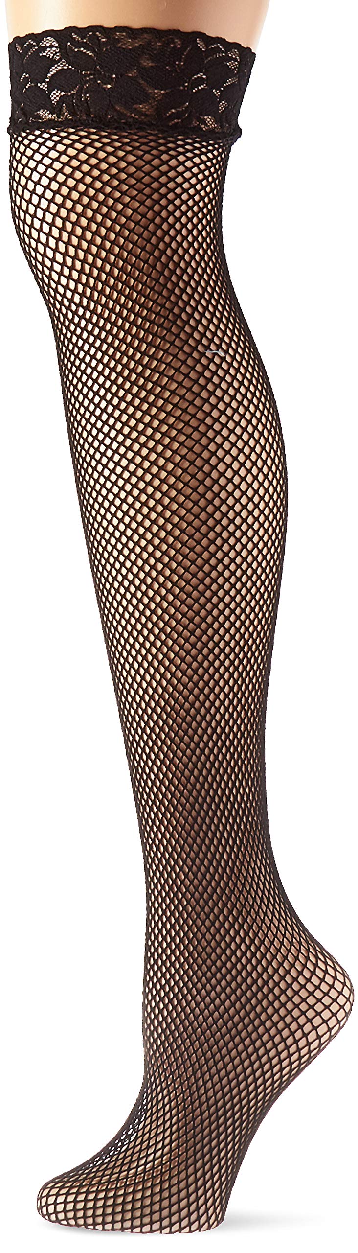 FISHNET THIgH HI WITH LAcE TOP. - ONE SIZE QUEEN - BLAcK