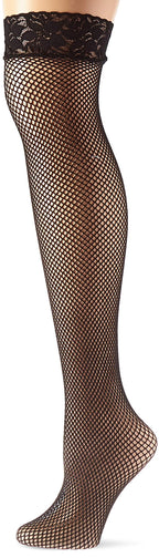 FISHNET THIgH HI WITH LAcE TOP. - ONE SIZE QUEEN - BLAcK