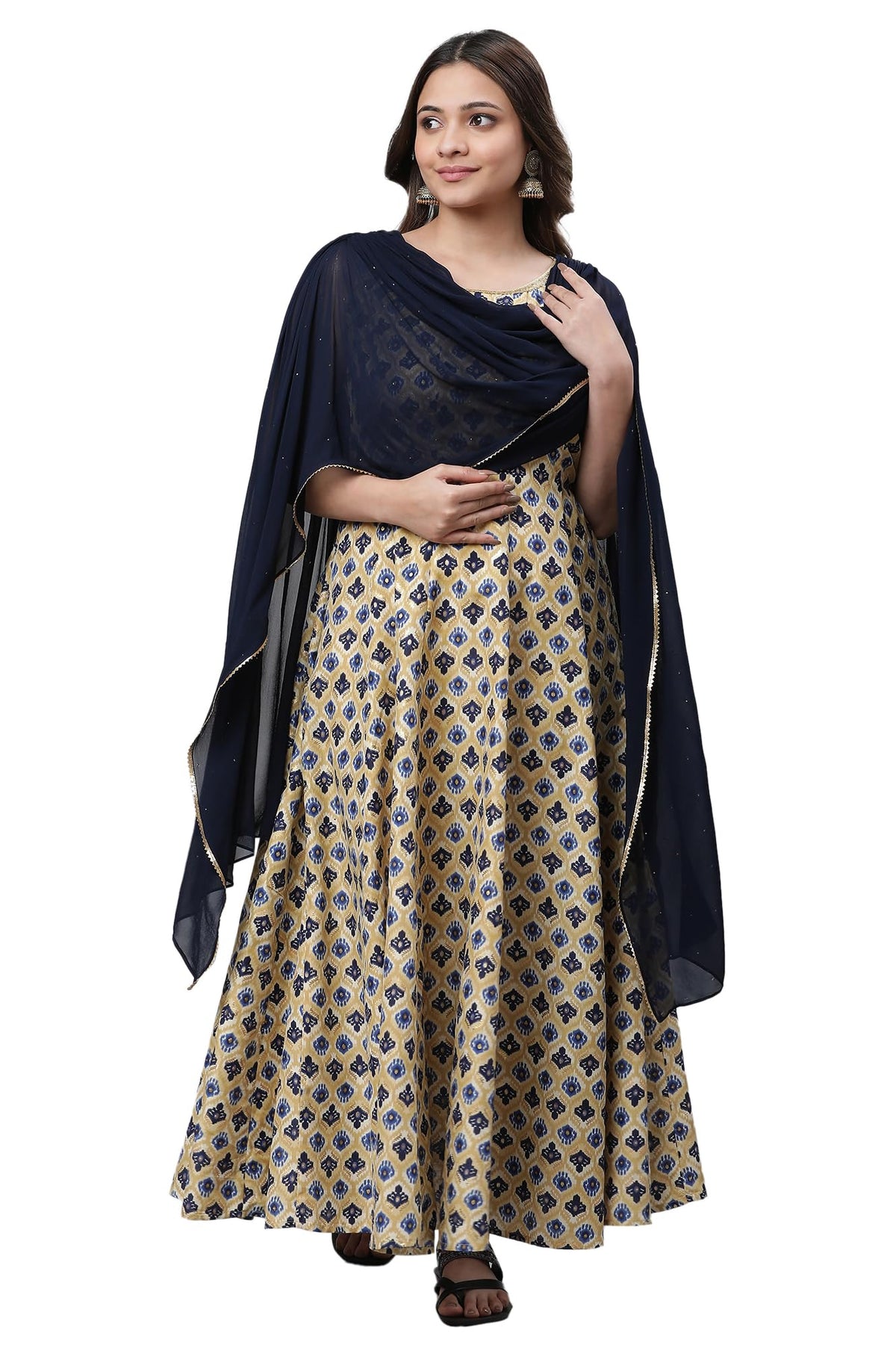 Aurelia Womens Mother of Pearl Ikkat Printed Poly Ps Flared Dress_23AUA14590-507284_XXL