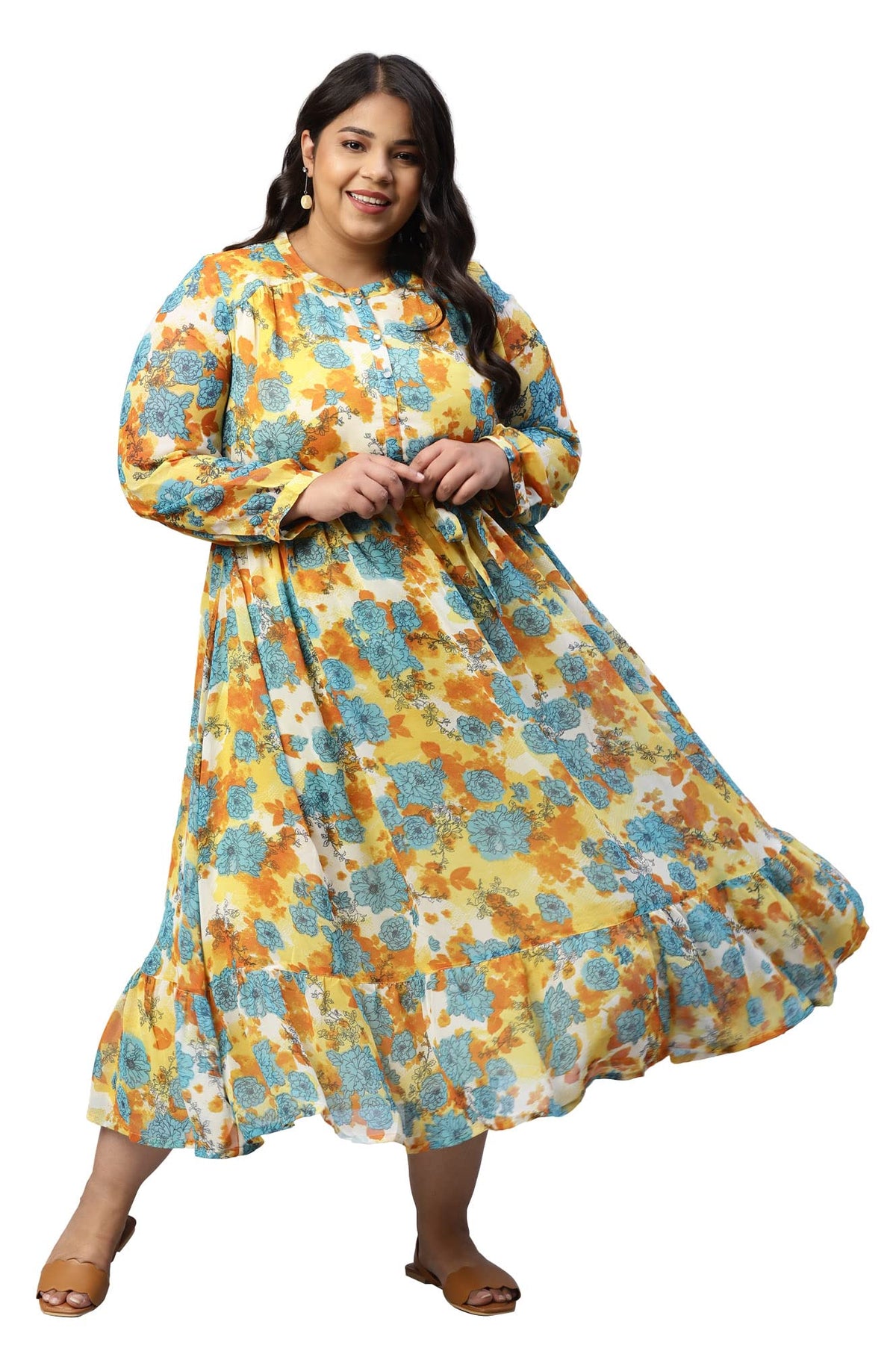 Aurelia Women Lemon Icing Floral Printed Knee-Length A-Line Dress_22Aua13561P-504519_4XL, Multi