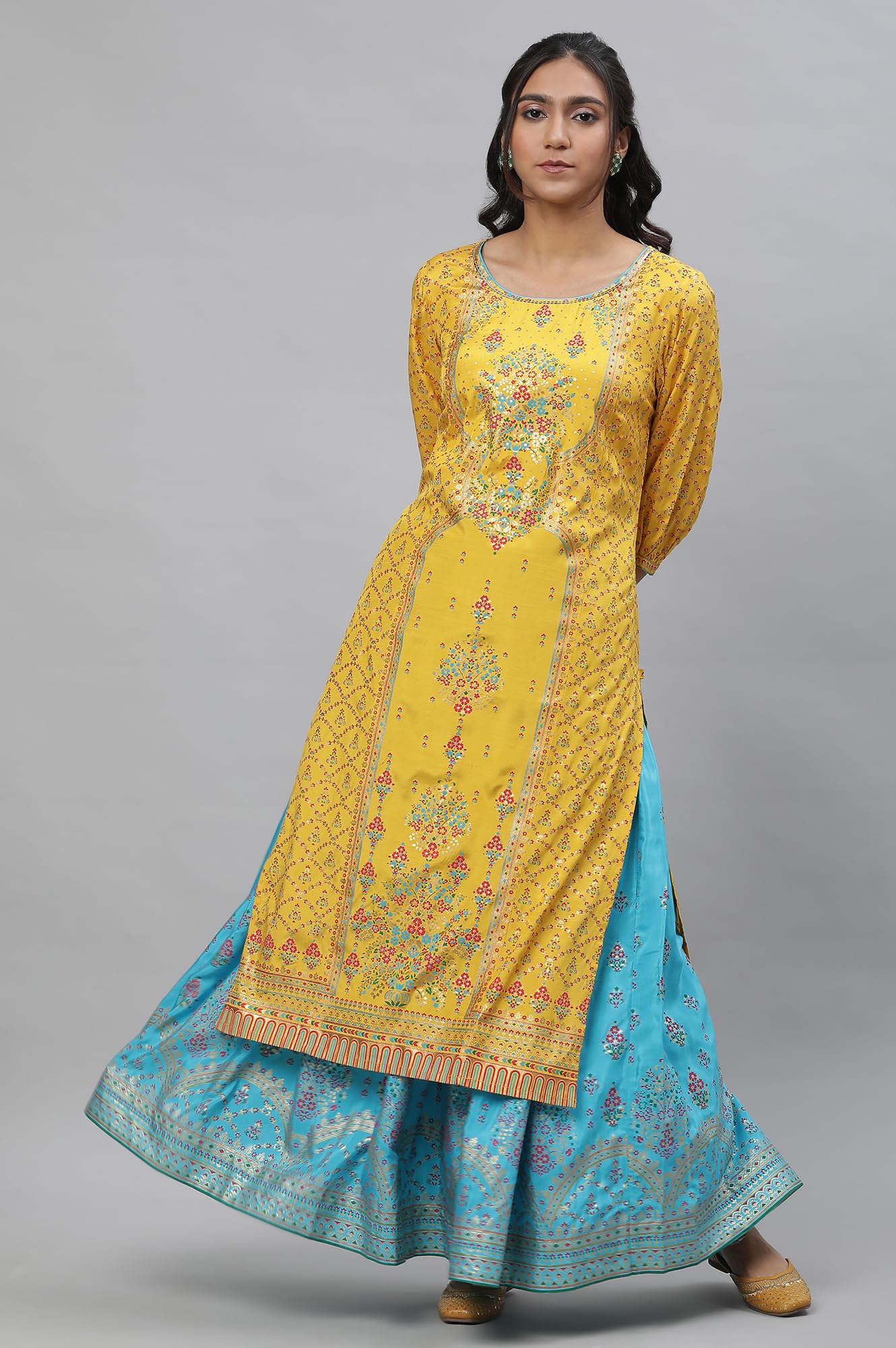 Aurelia Womens Viscose Regular Calf Length Kurta (24FEA14679-507504_Symphonic Sunset)