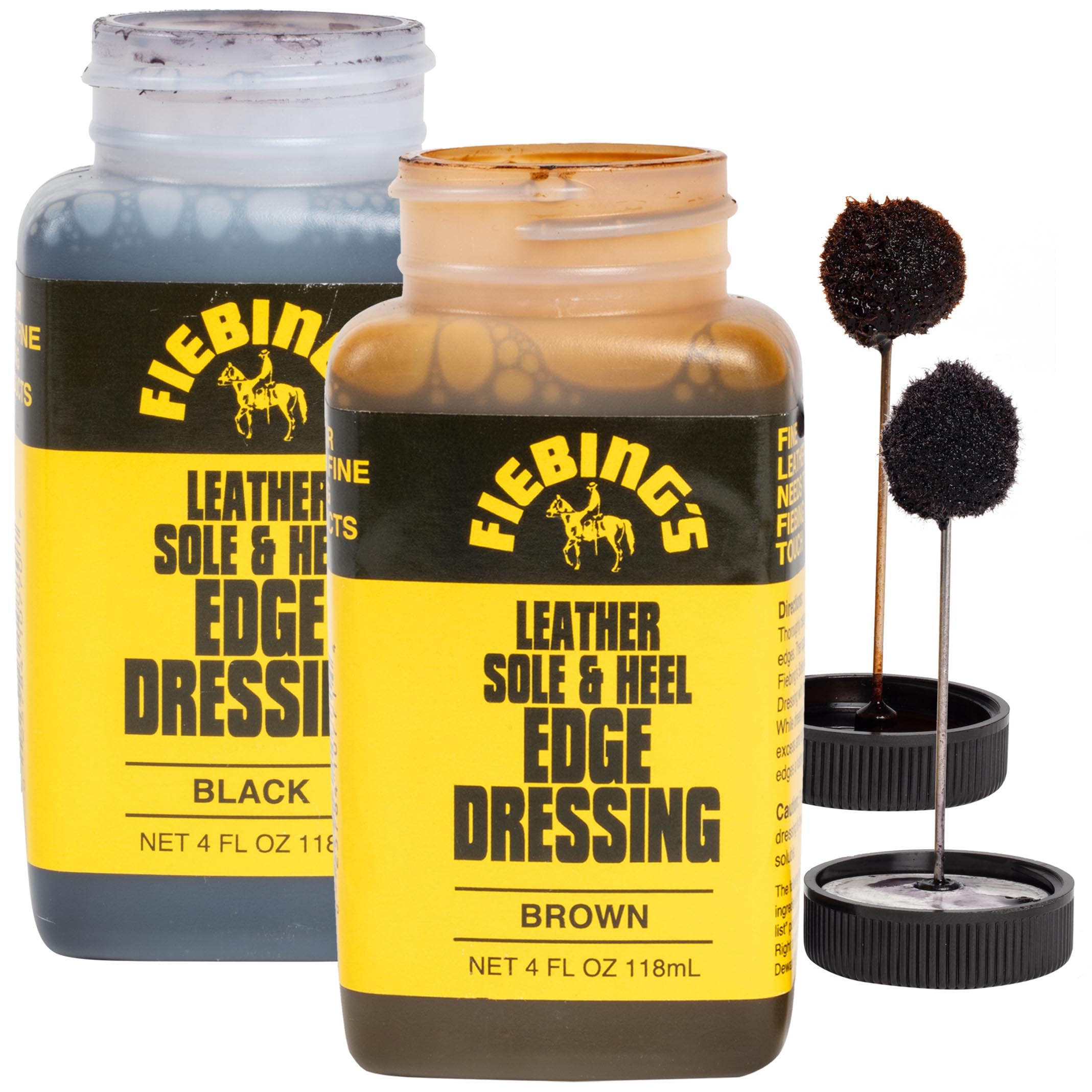 Fiebing's Leather Sole & Heel Edge Dressing, 2-Pack Black & Brown (4 oz) - High Gloss Shoe Dressing for Leather Soles & Heels - 