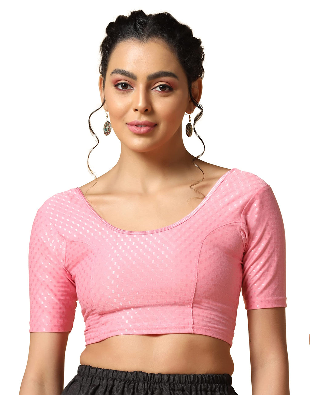 TOPLOT Cotton Blend Lycra Stretchable Round Neck Blouses for Women Readymade (Blouse-5058-Baby Pink-40)