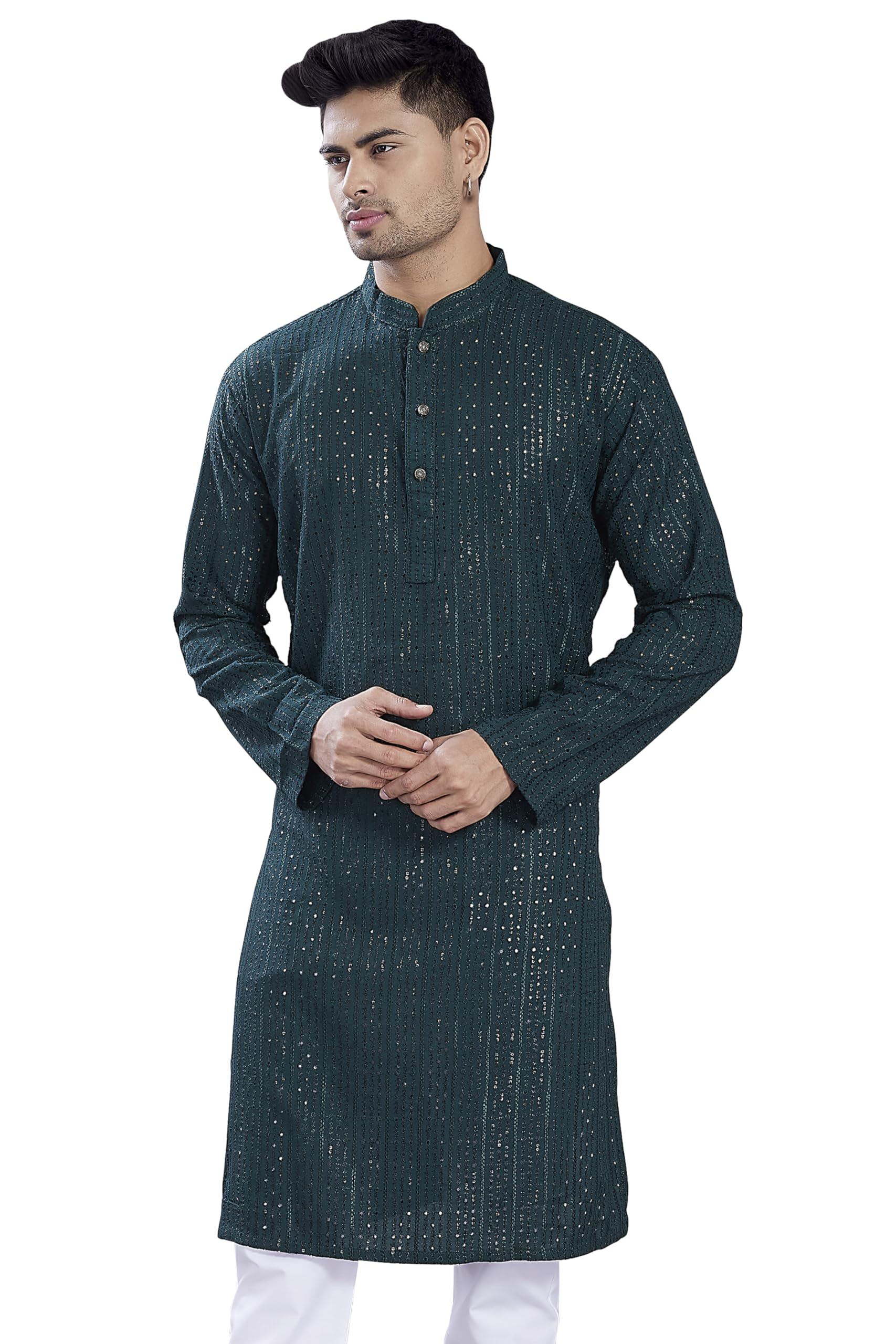 Divisive MenS Embroidered Cotton Blend Only Slim Fit Kurta (Dkrt384_Xl_Dark Green)